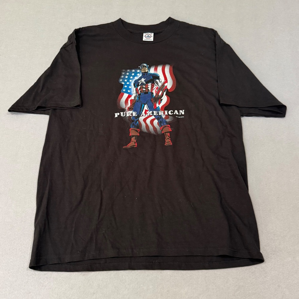 Marvel Captain America T-Shirt Mens XL Black Vintage 2001 Pure American Graphic